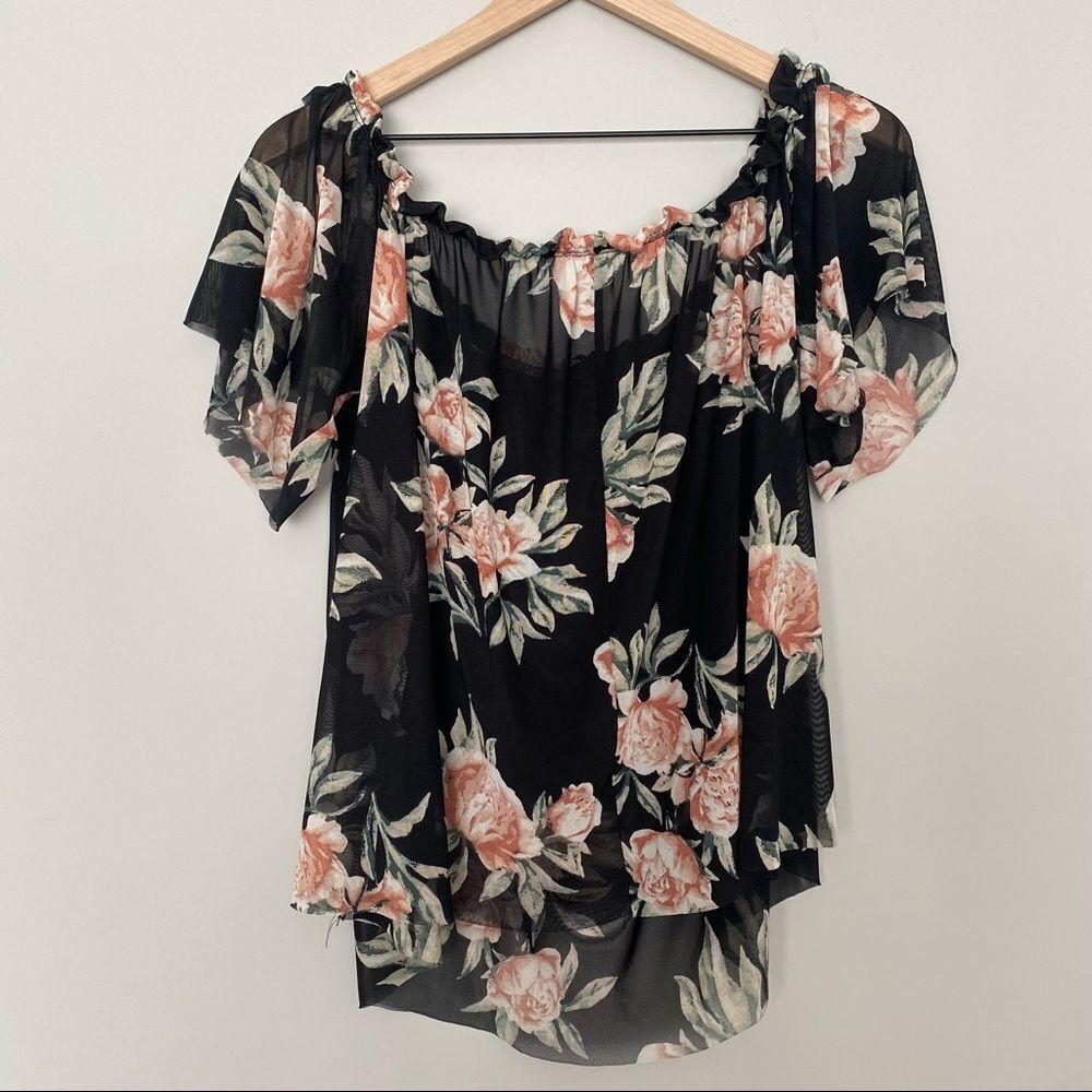 Charlotte Russe Large Boho Sheer Floral Crop Top With Overlay - Picture 5 of 9